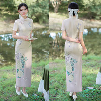 Haute qualité printemps été robe qipao pour grande taille femmes filles mi-longueur brodé cheongsam élégant slim fit robe de banquet