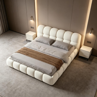 Ensemble de lit rembourré populaire en gros, design moderne, tissu blanc crème, cadre de lit king-size en bois pour hôtel et maison, vente chaude