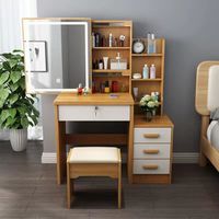 Coiffeuse De Luxe Moderne Blanche Avec Miroir LED pour Chambre, Ensemble Table de Maquillage Élégante pour Chambre à Coucher
