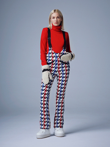 Pantalones de Esquí para <span class=keywords><strong>Mujer</strong></span>, <span class=keywords><strong>con</strong></span> <span class=keywords><strong>Tirantes</strong></span>, Cintura Alta, Alta Elasticidad, Diseño de Pata de Gallo, Impermeables, Forrados de Felpa, Retro, Ajustados, Moldeadores, 100% - Product Image 3