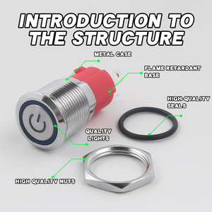 Interruptor de botón de metal 10A 16MM con indicador de potencia LED Enganche momentáneo 1NO 4pin Cabeza plana/alta para 220V - Product Image 4