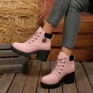 <span class=keywords><strong>Bottines</strong></span> tendance pour femmes Xuanhui Fashion, plateforme, <span class=keywords><strong>talon</strong></span> bloc de 7,5 cm, lacets, chaussures décontractées pour femmes - Product Image 4