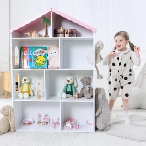 בית בובות עץ בית ספר מדף ארון בגדים מחסן תצוגה מדפים יחידה, ספרי ילדים משחקים צעצועים מסודרת