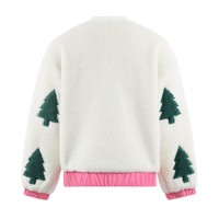 Veste polaire pour filles avec applique sapin de Noël, garniture Sherpa rose ivoire, manteau d'hiver pour enfants, vente en gros