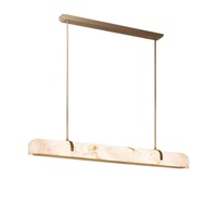 Lustre linéaire long haut de gamme en albâtre naturel et métal, suspension moderne pour table à manger, bar, villa et projets hôteliers
