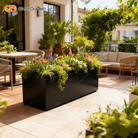 Maceta Cuadrada Moderna de Metal Galvanizado Gnee GN-PR-1016-RTS Negra, con Recubrimiento en Polvo, para Interiores/Exteriores, para Flores de Sala de Estar