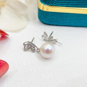 Accessoires en argent S925 pour la création de bijoux, plateau vide en argent avec motif papillon, boucles d'oreilles en argent avec perles de 8-10 mm, boucles d'oreilles pendantes tendance 20985 - Product Image 3