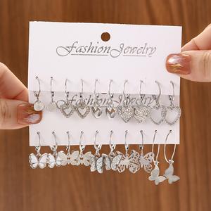 Joyería de Moda, Aretes de Aro Chapados en Oro, Forma de Mariposa y Corazón, para Mujer, Estilo Vintage, Uso Diario, Juego de 10 Piezas, 2024 - Product Image 5