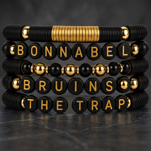 Ensemble de bracelets bohèmes personnalisés en laiton perlé, plaqué or noir, avec breloque lettre en pierre naturelle, unisexe, élastique, empilable, cadeau bijoux - Product Image 3