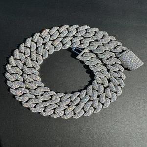 Cadena Cubana de Plata 925 con Diamantes de Moissanita, Oro Blanco de Dos Tonos, Collar Hip Hop para Hombre, Joyería de Moda - Product Image 4