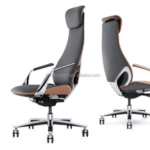 Silla de Oficina Ergonómica Comercial de Respaldo Alto, Cuero Genuino, Base de Aluminio Ajustable en Altura, Moderna, para Oficina en Casa o Taller - Product Image 1
