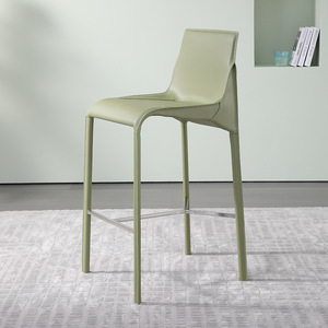 Silla de Bar de Alta Gama, Estilo Italiano, Lujo Ligero Nórdico, Asiento de Cuero, Estructura Metálica, Mueble de Bar Moderno y Sencillo con Respaldo, Taburete Alto - Product Image 4