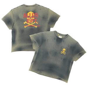 T-shirt personnalisé vintage surdimensionné 100% coton pour hommes Streetwear en détresse t-shirt à manches courtes lavé à l'acide ourlet brut - Product Image 1