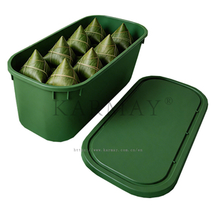 Green Rectangular <b>Plastic</b> Storage Box with <b>Lid</b> for Zongzi Food Grade PP <b>Container</b> Decorative Design Dragon Boat Festival Use - Product Image 2