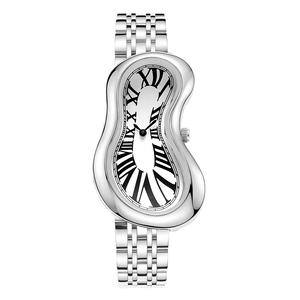 רטרו y2k יוניסקס להקת נירוסטה טוויסט זהב התכה קוורץ פרק היד שעון רומי מספרים מופשטים - Product Image 2