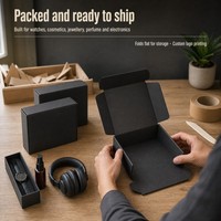 Boîte d'expédition en carton ondulé noir personnalisée, quatre couches de carton, emballage pour montres, cosmétiques, bijoux, logo en feuille d'or, OEM, vente en gros