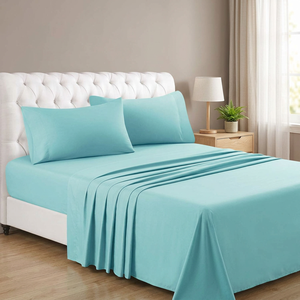 Pure Natural 100% Cotton <b>Sheet</b> Set Queen Size 4-Piece Aqua Solid Color 800 Thread Count Sateen Weave Bedding Shade Included - Product Image 5