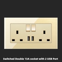 Interruptor de Pared con Panel de Vidrio Templado de Lujo, Enchufe Dorado para Reino Unido, Toma de Corriente Universal de 13A, USB Tipo-C, Carga Rápida de 18W, 250V PC