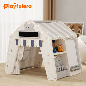 Casetta Gioco Multifunzionale in Plastica per Bambini con Lavagna e Blocchi da Costruzione, Spazio Gioco Portatile per Interni per Bambini Piccoli - Product Image 1