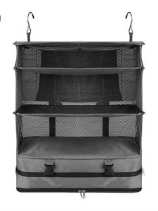 Organisateur de rangement suspendu en maille noire avec 3 étagères et compartiment inférieur zippé pour placard - Product Image 3