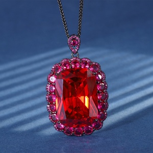 High Quality 20*28mm Red Cubic Zirconia <b>Pendant</b> Jewelry Eco-friendly Copper Black Gold Plated Waterproof Necklace Non Tarnish - Product Image 2