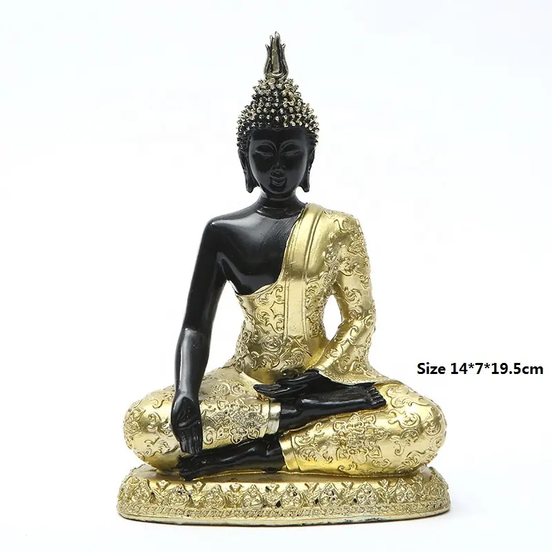 Statue de bouddha en résine polyester, cercle décoratif d'intérieur, noir et or, Sculpture artisanale, cadeau, décoration pour la maison