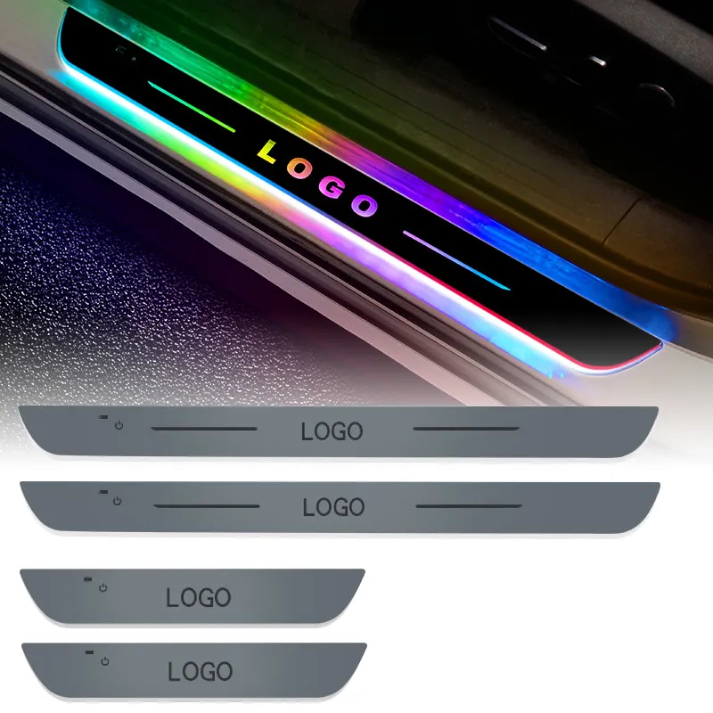 Custom Logo led welcome pedal Car Threshold scuff Plate wireless Car Door Sill light for Car Door Guard