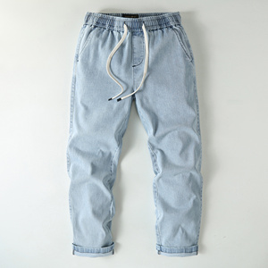 Pantaloni Sportivi da Uomo in Cotone 100% Blu Chiaro, Leggeri, di Alta Qualità, con Elastico e Lacci, Effetto Stonewashed, Gamba Affusolata, Vestibilità Slim - Product Image 2