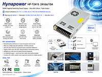 Alimentation à découpage 360W 90-264Vac 24V/15A UL508 Boîtier fin en aluminium pour enseignes LED et équipements industriels Hynapower HP-T2415