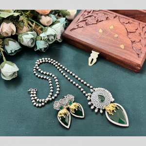 Two Tone Pota Stone <b>Long</b> Necklace Set for Women Traditional Indian Fashion Jewelry for Weddings and Festive Wear - Product Image 3