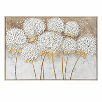 Peinture à l'huile d'hortensia blanc pur peinte à la main, prix de gros, pétales 3D texturés, art mural encadré pour la décoration murale de la maison