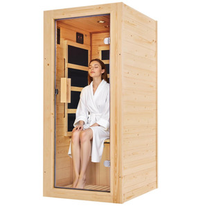 Sauna a Infrarossi Compatta Personalizzata per 1 Persona, Basse Emissioni EMF, 110V, Legno di Abete, per Casa e Appartamenti - Product Image 1