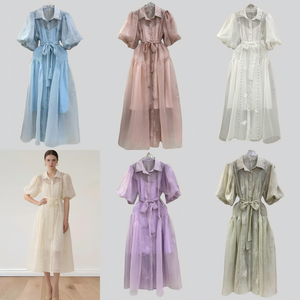 Elegante <span class=keywords><strong>Vestido</strong></span> <span class=keywords><strong>Midi</strong></span> con Estampado Abstracto Marrón y Blanco con Encaje, <span class=keywords><strong>Vestido</strong></span> <span class=keywords><strong>Camisero</strong></span> Estilo Vintage para Mujer, para Oficina, Uso Casual, a la Moda - Product Image 4