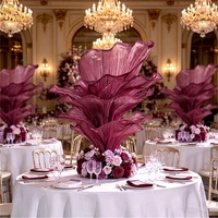 Centre de table floral géant artificiel en organza bordeaux fait main et personnalisé pour mariage, banquet, événement, fête