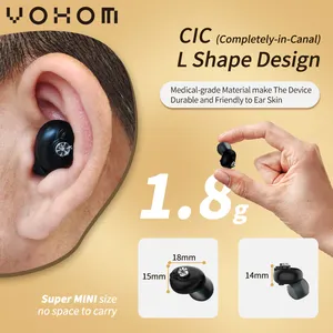 耳に見えない新しい充電式の真の補聴器 (アンプではない) 聴覚障害者向け
