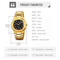 Montre-bracelet analogique à quartz SKMEI 2423 pour homme, multifonction, avec sous-cadrans, affichage double calendrier, boîtier octogonal en alliage de zinc, montre habillée