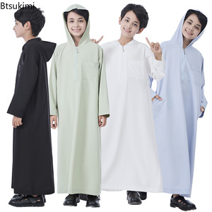 Robe à capuche islamique pour garçon, Arabie Saoudite, Dubaï, Turquie, vêtements de prière ethniques Hui, tunique <span class=keywords><strong>longue</strong></span>, kaftan marocain, <span class=keywords><strong>djellaba</strong></span> pour enfants - Product Image 1
