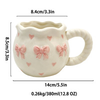 JUNVOY Mug à café couleur unie, style européen, avec nœud plissé à la main, compatible micro-ondes, style social media girly, pour l'après-midi, pour dropshipping