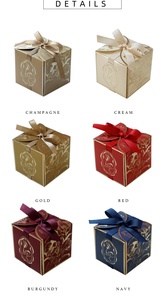 Bonbonnière carrée française de luxe | Boîte-cadeau en feuille d'or tulipe avec nœud en ruban pour bonbons de mariage, faveur, douche nuptiale, décor de fête - Product Image 4