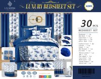 Ensemble de literie de luxe 30 pièces King Size en gros avec rideaux, taies d'oreiller, tapis et accessoires OEM ODM
