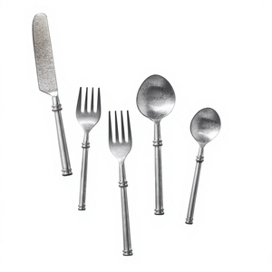 Ensemble de couverts en acier inoxydable argenté avec manche forgé à la main pour la maison, les mariages, la restauration, la vaisselle, ensemble de 5 pièces - Product Image 1