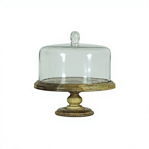 Assiette à gâteau en bois de manguier personnalisée, support pour gâteau, assiette à biscuits avec dôme en verre, support pour gâteau en bois fait à la main - Product Image 1