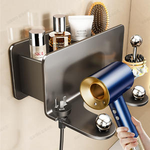 Support mural pour sèche-cheveux de salle de bain, étagère de rangement rectangulaire en gris anthracite, fixation d'angle durable, profondeur 8-11,9 pouces - Product Image 3