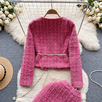 Boutique en gros de haute qualité automne hiver 2 pièces ensemble Chic décontracté haut fleuri Midi jupe fendue taille XL motif solide court