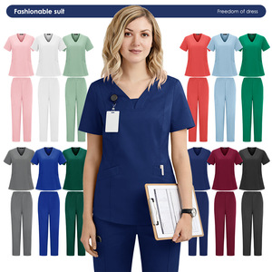 Women's Scrub Uniform Set Short Sleeve Moisture Wicking Split Design For Medical Dental Workwear Hospital Use - Product Image 3