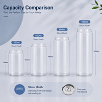 Bocal en plastique PET vide de qualité alimentaire 330 ml 500 ml, pot à boisson transparent avec couvercle à languette facile à ouvrir
