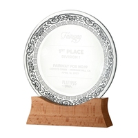 ADL nouveau Design 2023: premier trophée en forme d'assiette de verre de cristal avec Base en bois pour cadeaux souvenirs