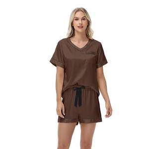 Pyjama d'été en satin rayé pour femme, ensemble de vêtements de maison fin et uni à enfiler - Product Image 6