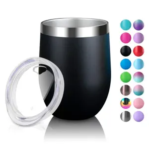 Christmas Gift Stainless Steel Wine Tumbler With Lid and Straw Double Wall Vacuum Insulated Travel Coffee Tumbler 12oz