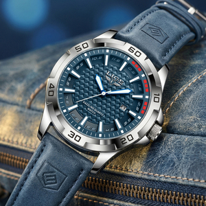 Reloj de Pulsera LIGE LG89290 para Hombre, de Cuero Azul, con Fecha, Resistente al Agua, de Lujo, Analógico, Luminoso, Relojes De Hombre + Caja de Regalo - Product Image 2